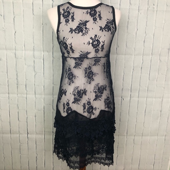 twenty one Dresses & Skirts - Twenty One Lace Sheath Dress Navy Blue Sheer EUC